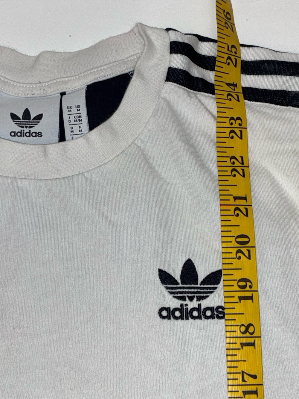 adidas White Front/Black Back Short Sleeve Trefoil Tee w/ Black Stripes. Medium - Picture 4 of 5